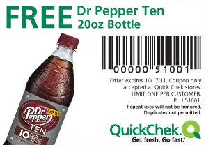 FREE 20 oz Dr Pepper Ten at Quick Chek! - Coupons and Freebies Mom